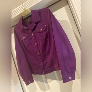 Baccini~Lovely~Cotton Blend~Purple~Jean Jacket~Rhinestone Buttons~Size 18/20W